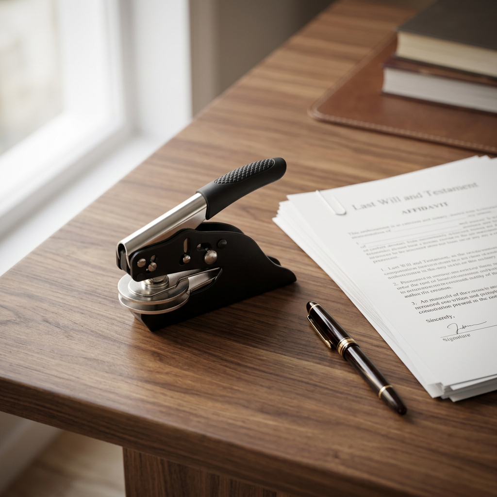 Black notary embosser, raised seal tool used by A2Z Notary Group